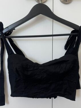 Kacey Musgraves X Reformation Magnolia Black Tie-Shoulder Bustier Crop Top